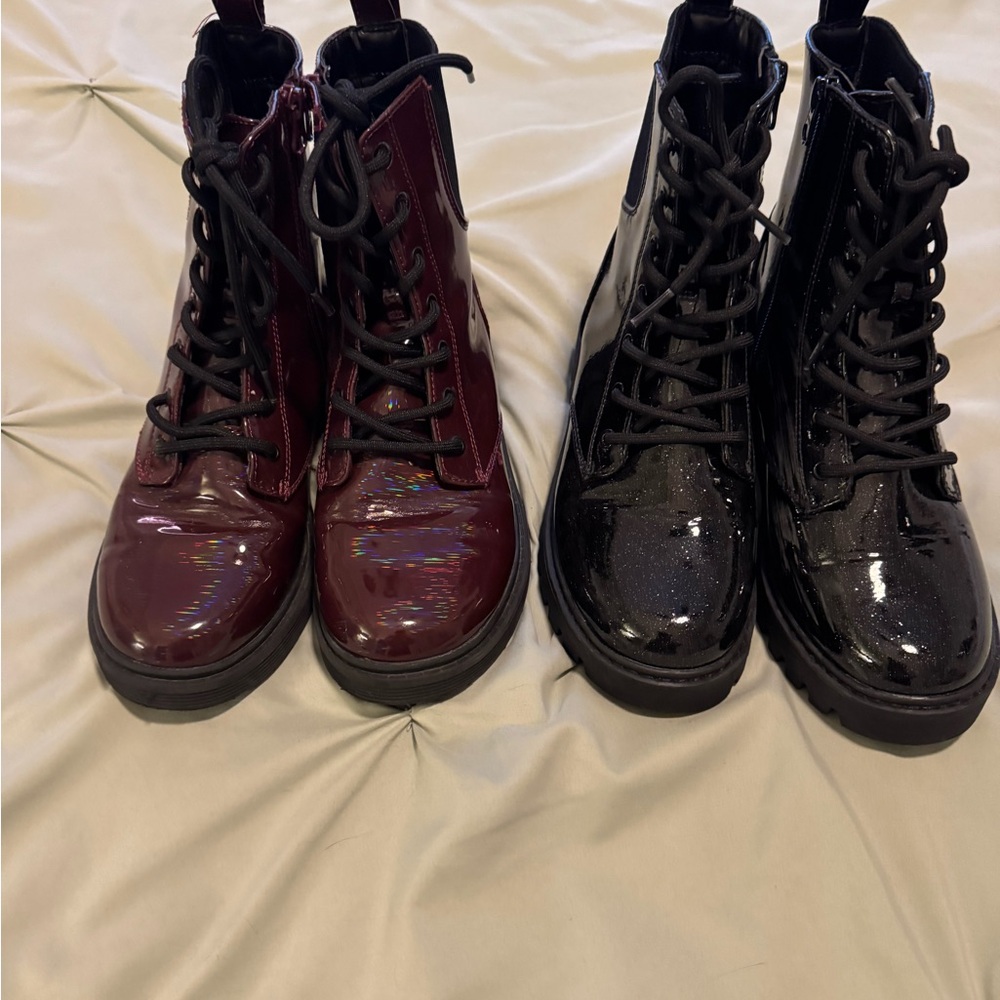Kids Burgundy and Black Combat Boots
